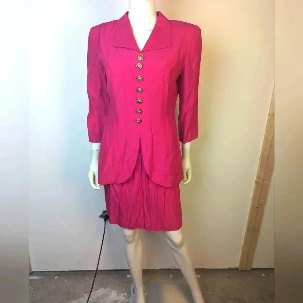 Vintage Hot Pink  Puff Sleeve Dress - Medium